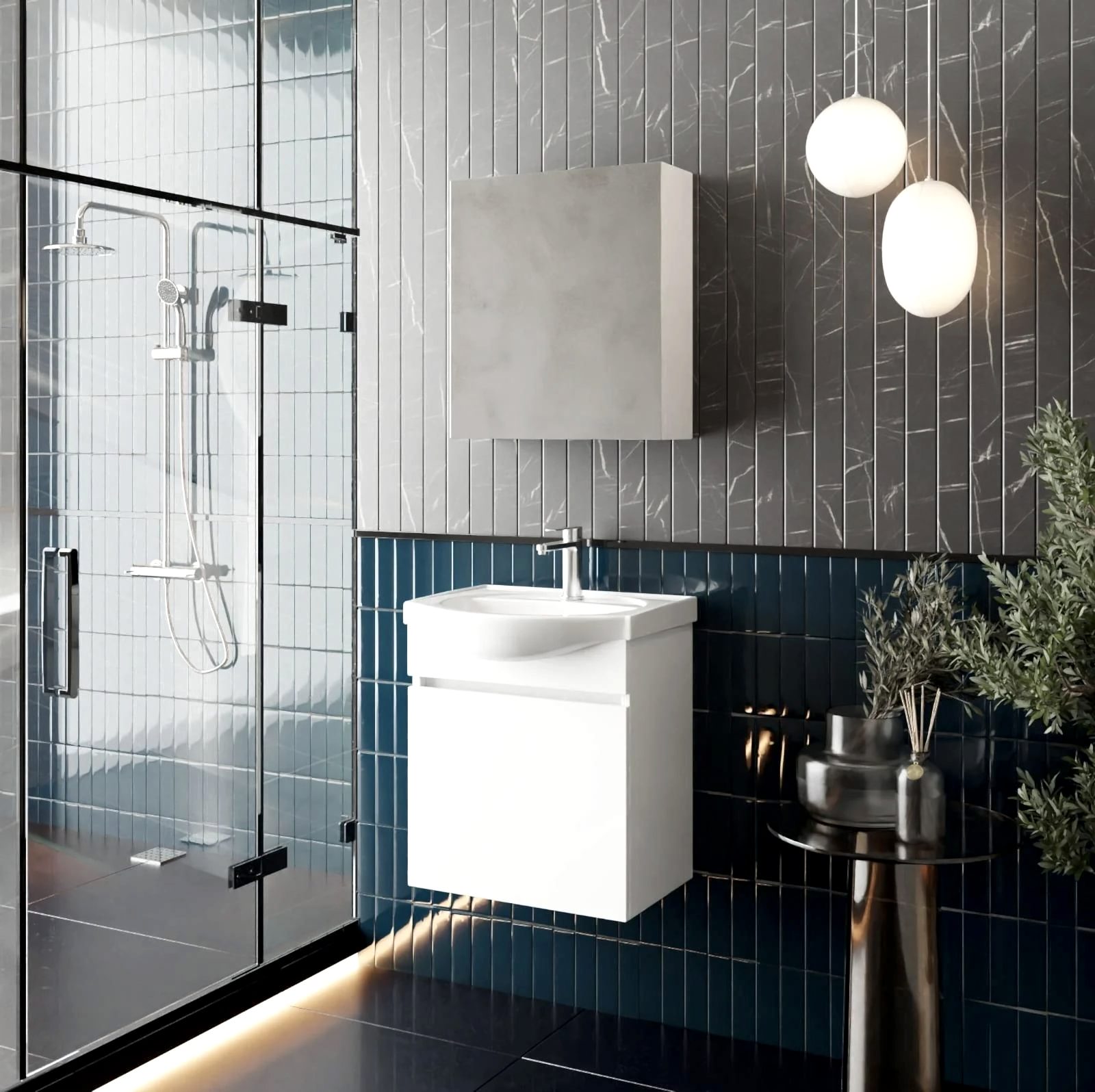 Beyaz Banyo Dolabı Takimi MDF 50 CM - Mekan Kapı 