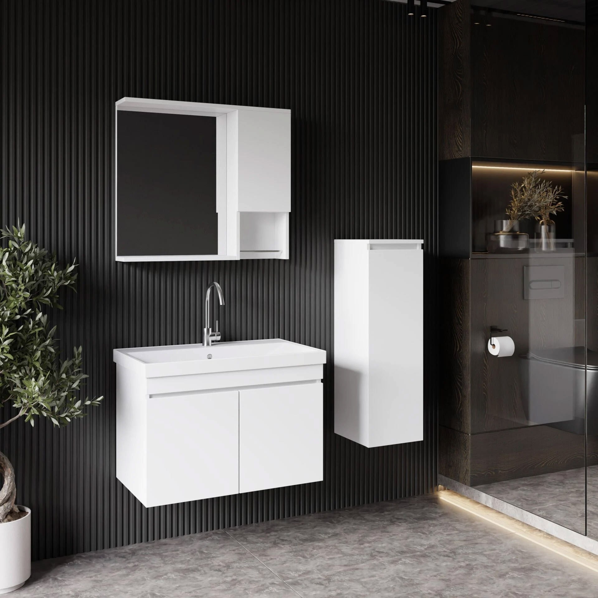 Deniz 80 CM Set Dolap Beyaz - Mekan Kapı 