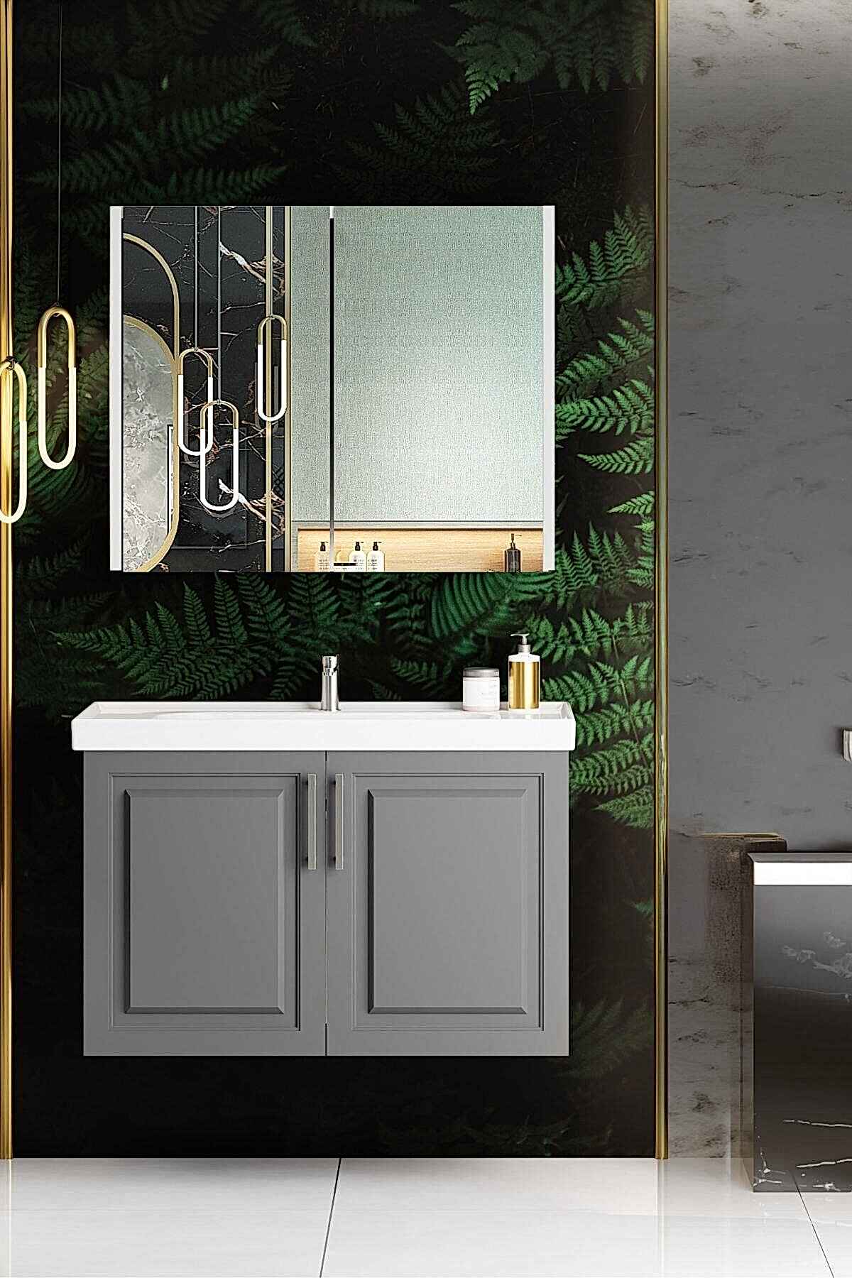 Karen Banyo Arin Banyo Dolabı Takimi 80 CM Antrasit - Mekan Kapı 