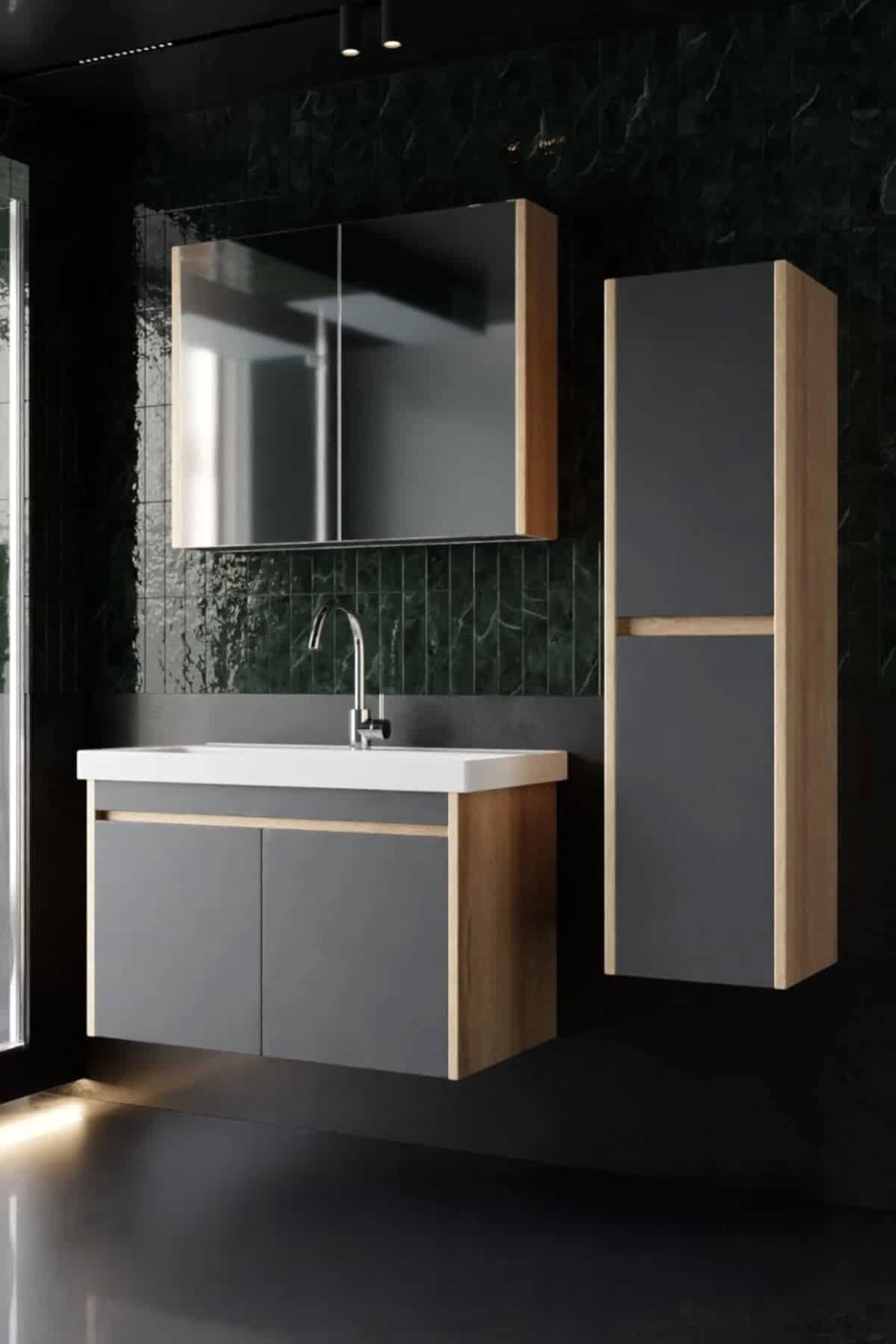 Karen Banyo Dallas 80 CM Lavabolu Aynalı Banyo Dolabı - Mekan Kapı 